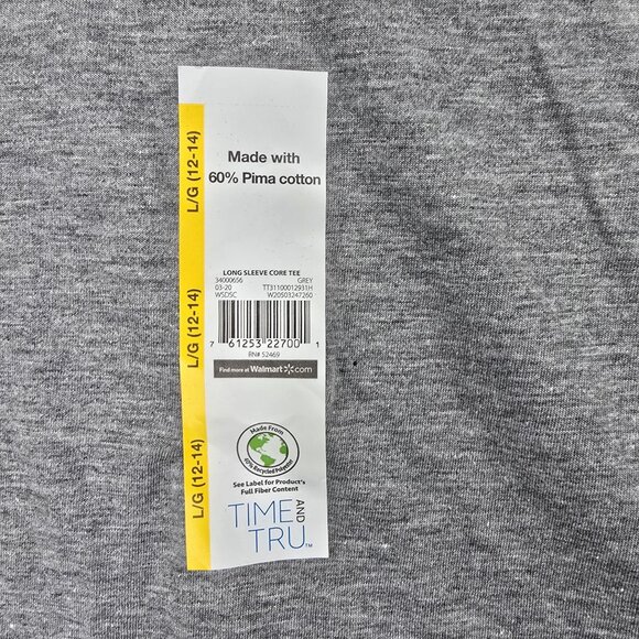 Time And Tru Womens Long Sleeve Gray Core Tee Pima Cotton Blend Size Large - Picture 4 of 6